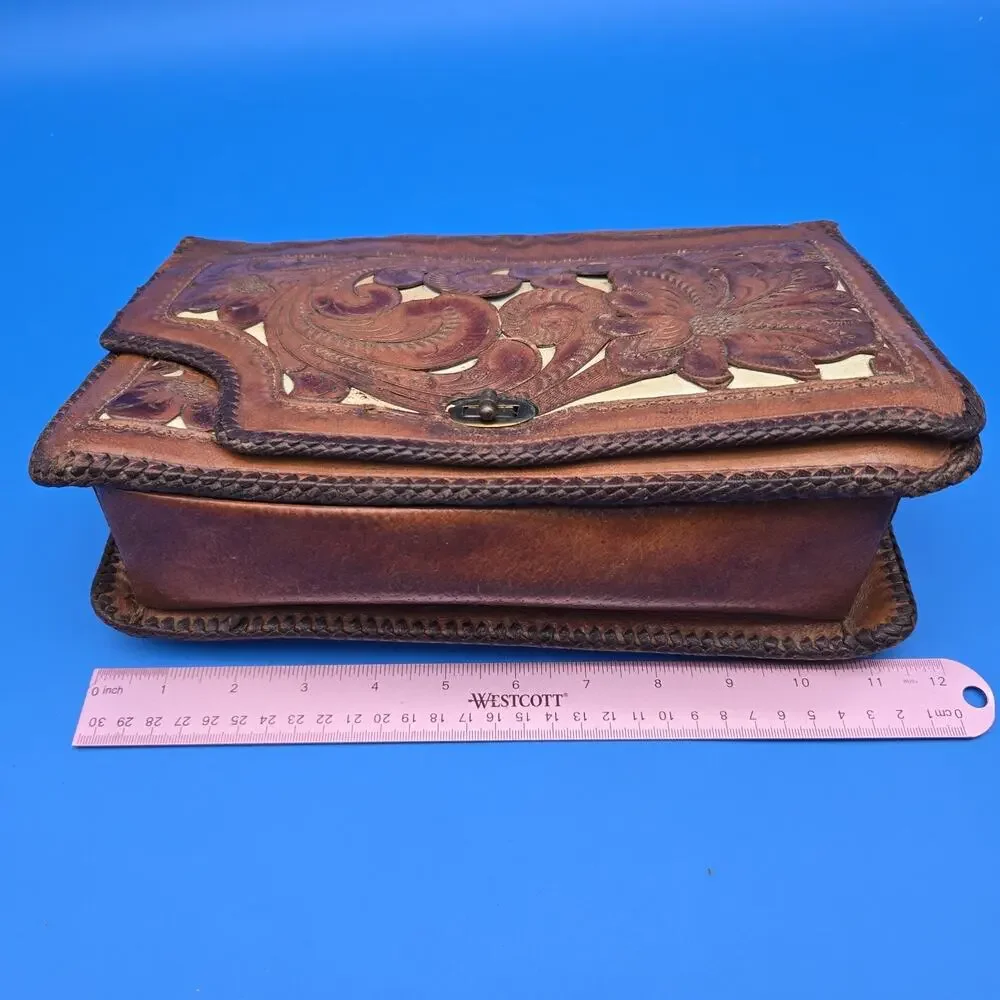 Vintage Tooled Leather Purse Floral Western Handbag Broken Strap Repair